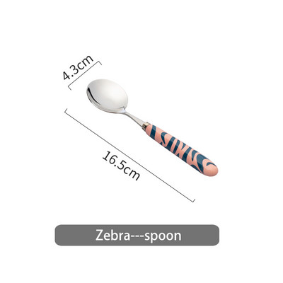Roostevabast terasest magustoidu lusikas laste riisilusikas söögiriistad koogikahvel Köök sööginõud Sebra Leopard Lehma muster