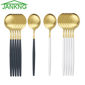 6 tk magustoidulusikas valge kuldne matt söögiriistad roostevabast terasest söögiriistad lusikas hõbenõud kööginõud must kullast lauanõud