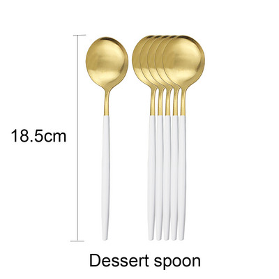 6 tk magustoidulusikas valge kuldne matt söögiriistad roostevabast terasest söögiriistad lusikas hõbenõud kööginõud must kullast lauanõud
