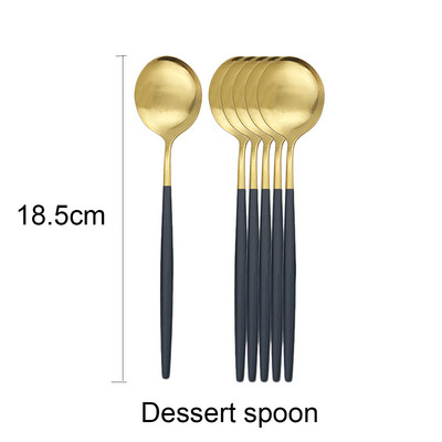 6 tk magustoidulusikas valge kuldne matt söögiriistad roostevabast terasest söögiriistad lusikas hõbenõud kööginõud must kullast lauanõud