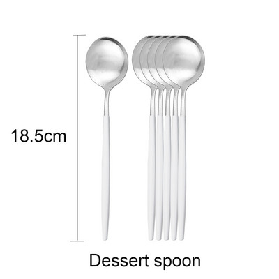 6 tk magustoidulusikas valge kuldne matt söögiriistad roostevabast terasest söögiriistad lusikas hõbenõud kööginõud must kullast lauanõud