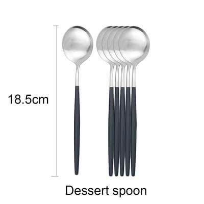 6 tk magustoidulusikas valge kuldne matt söögiriistad roostevabast terasest söögiriistad lusikas hõbenõud kööginõud must kullast lauanõud