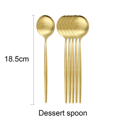 6 tk magustoidulusikas valge kuldne matt söögiriistad roostevabast terasest söögiriistad lusikas hõbenõud kööginõud must kullast lauanõud