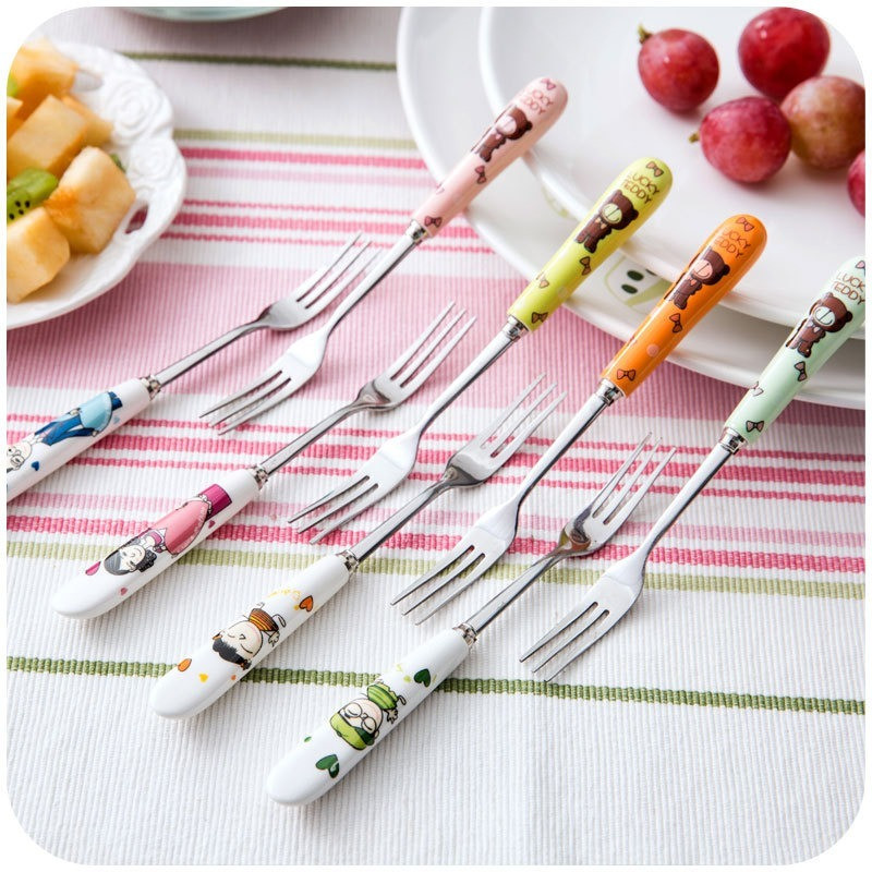 Vilica za voće od nehrđajućeg čelika Keramička ručka Slatki medo Vilica za desert Ekološki prihvatljivo posuđe Dječje vilice Kuhinjsko posuđe