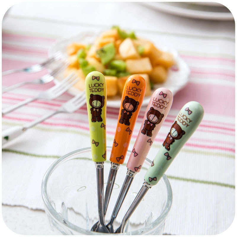 Vilica za voće od nehrđajućeg čelika Keramička ručka Slatki medo Vilica za desert Ekološki prihvatljivo posuđe Dječje vilice Kuhinjsko posuđe