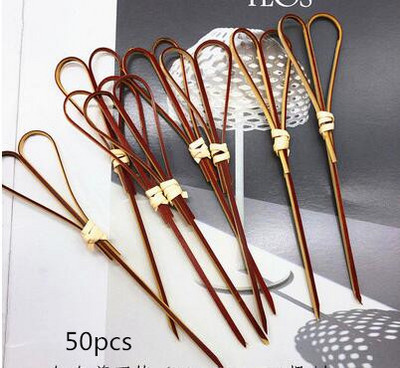 50 tk 12cm lõigatud kujuga nöör fantastiline loominguline bambusest märk puu vardas kokteilikahvel puu puu isuäratav hambaork puuvili