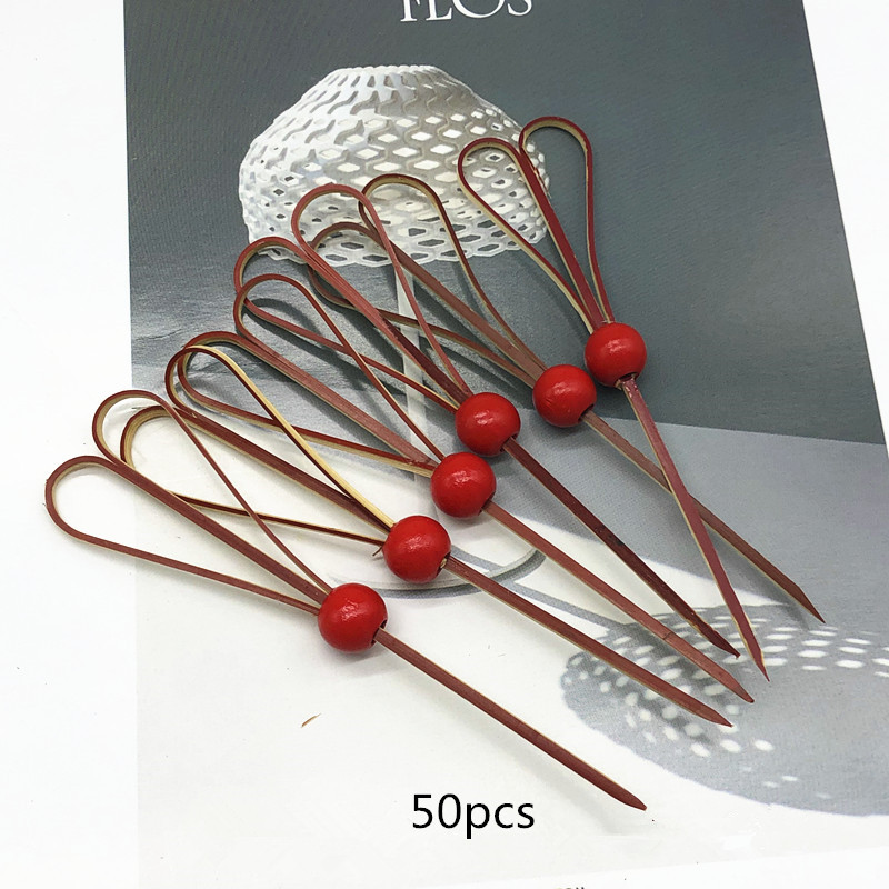 50 tk 12cm lõigatud kujuga nöör fantastiline loominguline bambusest märk puu vardas kokteilikahvel puu puu isuäratav hambaork puuvili