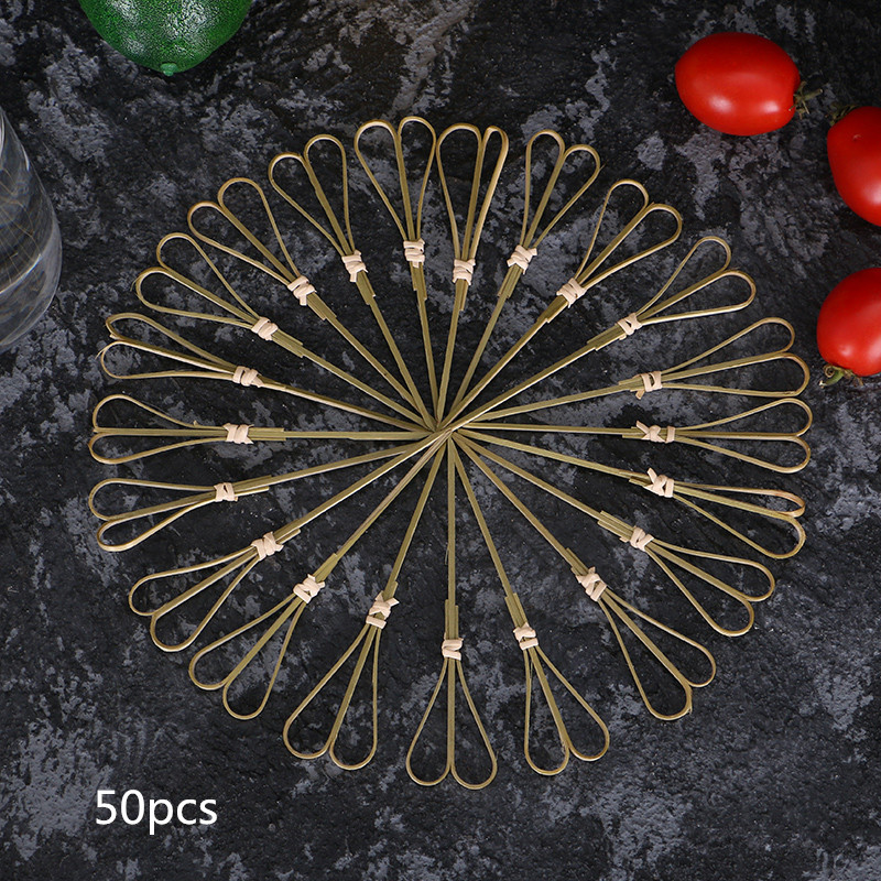 50 tk 12cm lõigatud kujuga nöör fantastiline loominguline bambusest märk puu vardas kokteilikahvel puu puu isuäratav hambaork puuvili