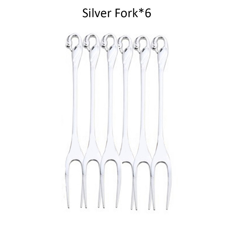 6 vnt. gulbės vaisių pagrindo šakučių laikiklio nerūdijančio plieno salotų rinkinys desertinės šakutės Kavos šaukštas pyragas Stalo reikmenys Stalo reikmenys Dropshipping