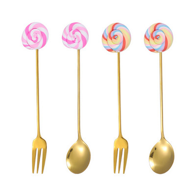 4Pcs zlatne žlice vilice od nehrđajućeg čelika kava žličica za miješanje lizalica drška Posuđe za desert kolač sladoled salata med