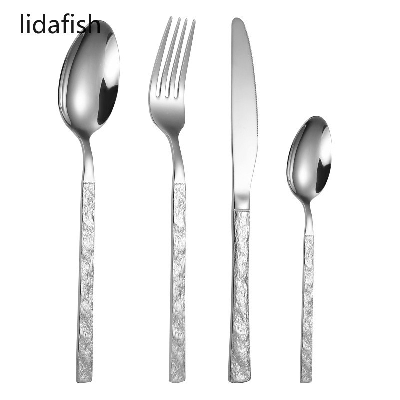 lidafish Σετ Ασημένια Πέτρινα Σιτάρια Πιρούνια Μαχαίρια Κουτάλια Πολυτελές σετ για δείπνο σπιτιού από ανοξείδωτο ατσάλι