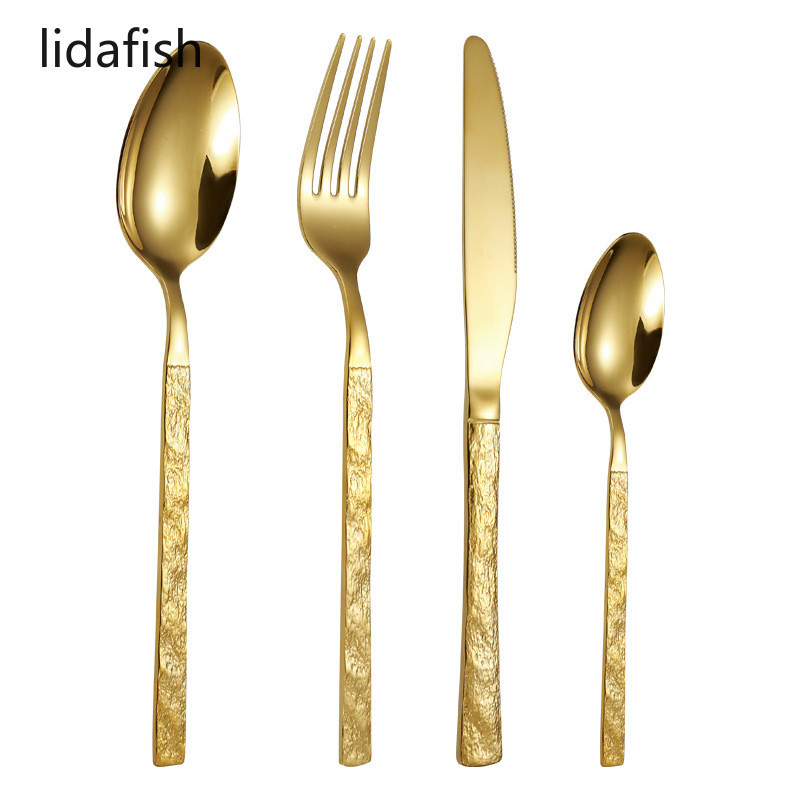 lidafish Σετ Ασημένια Πέτρινα Σιτάρια Πιρούνια Μαχαίρια Κουτάλια Πολυτελές σετ για δείπνο σπιτιού από ανοξείδωτο ατσάλι