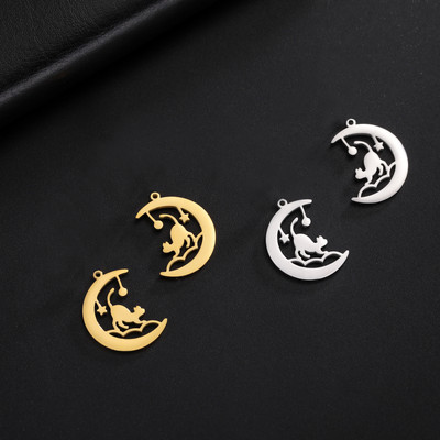 EUEAVAN 5db Crescent Moon Cat rozsdamentes acél varázslatok nyaklánchoz karkötők ékszer készítési kellékek állati barkács medál ajándékok