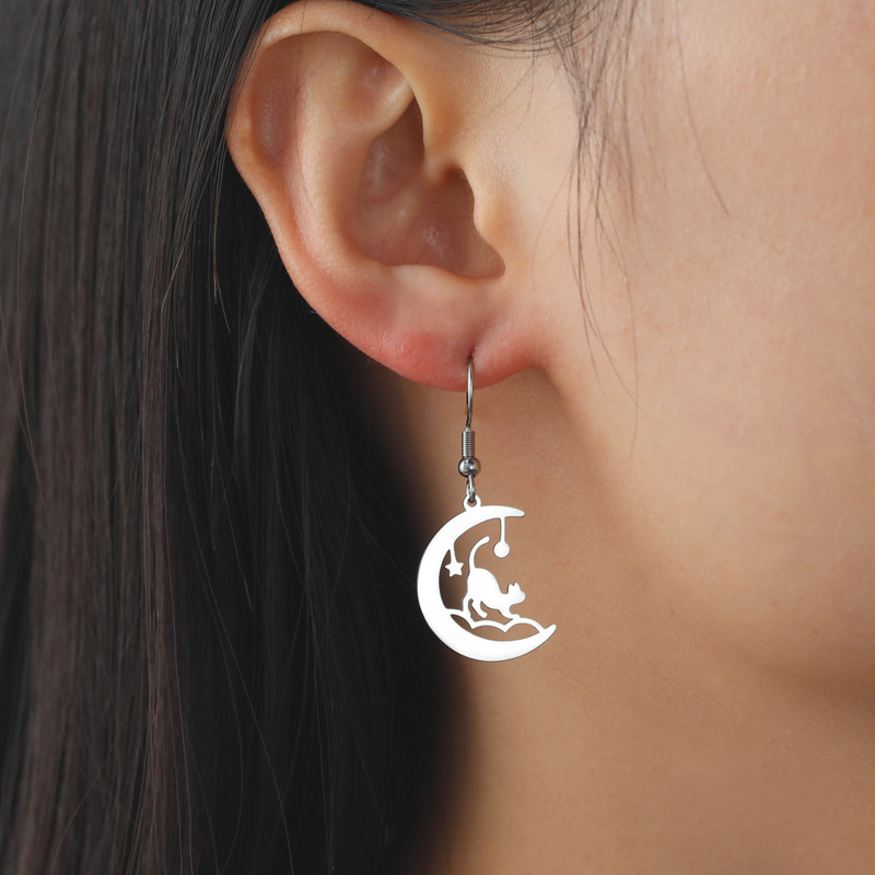 EUEAVAN 5 komada polumjesec mačka privjesci od nehrđajućeg čelika za ogrlice narukvice pribor za izradu nakita životinje DIY privjesak darovi