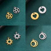 EUEAVAN 5tk Pisikesed võluvad roostevabast terasest amuletid ehete valmistamiseks päikesepentakli südamega kuuripatsiga meisterdatud kaelakee käevõrud