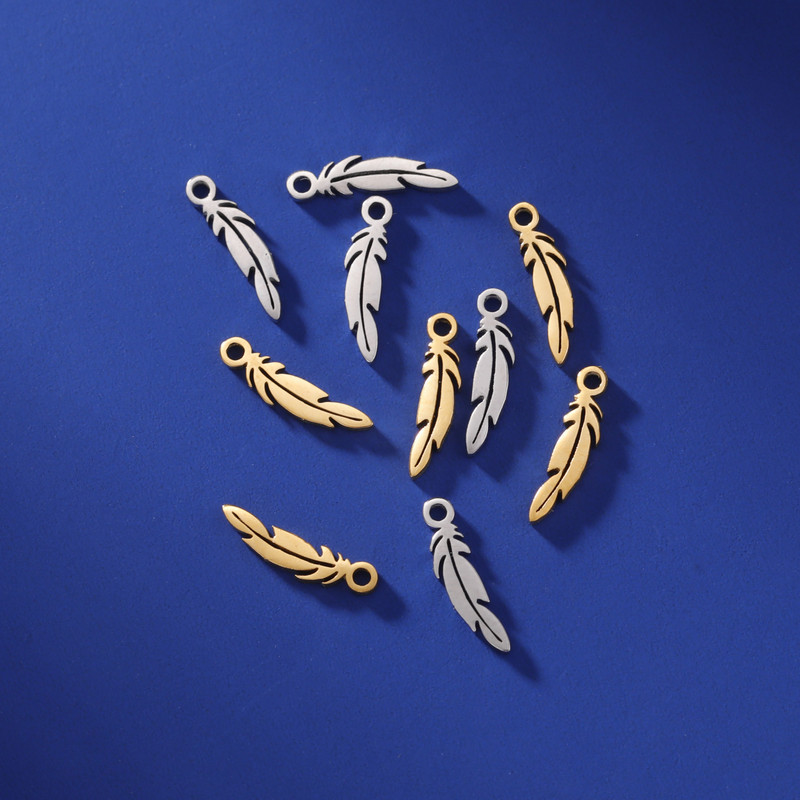 EUEAVAN 5 τμχ Γούρια από φτερά από ανοξείδωτο ατσάλι για κοσμήματα κατασκευής κολιέ βραχιόλια σκουλαρίκια DIY κρεμαστό κόσμημα προμήθειες χονδρικής δώρα