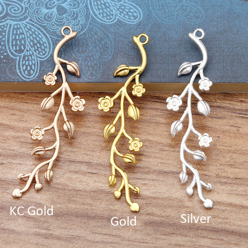 10 τμχ 15x59mm Κλαδί δέντρου Λουλούδι & φύλλα Γούρια Κολιέ Κρεμαστό Αξεσουάρ για κοσμήματα Κατασκευή DIY Wedding Bridal Craft Findings