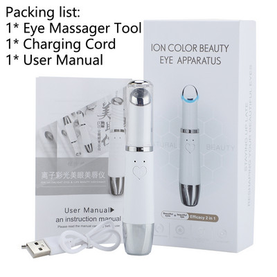 Elektriline silmade masseerija pliiats, 42 ℃ soojusvibratsiooniga ioonpunase valgusega kortsudevastane seade tumedate ringide jaoks, turse väsimus, USB