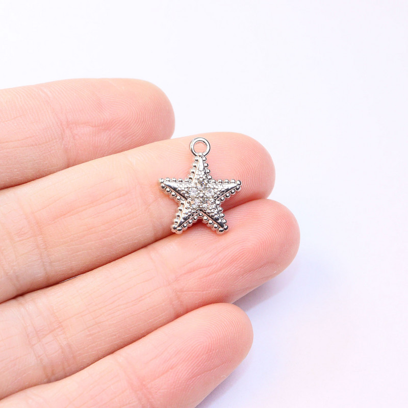 10 τμχ Δημοφιλή στρας Shiny Star Eyes Γούρια με κέρματα DIY Handcraft Γυναικεία Μόδα Κοσμήματα Κόσμημα με φύλλα νικελίου Χωρίς κάδμιο