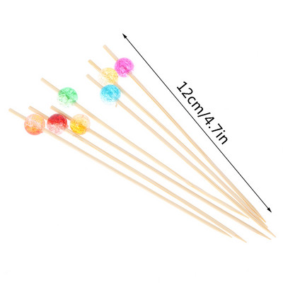 100 vnt spalvingų karoliukų bambukinių vaisių lazdelės, skirtos kokteilių dekoravimui salotos, sumuštiniai, švediškas stalas, dantų krapštukai, vestuvių vakarėlio reikmenys