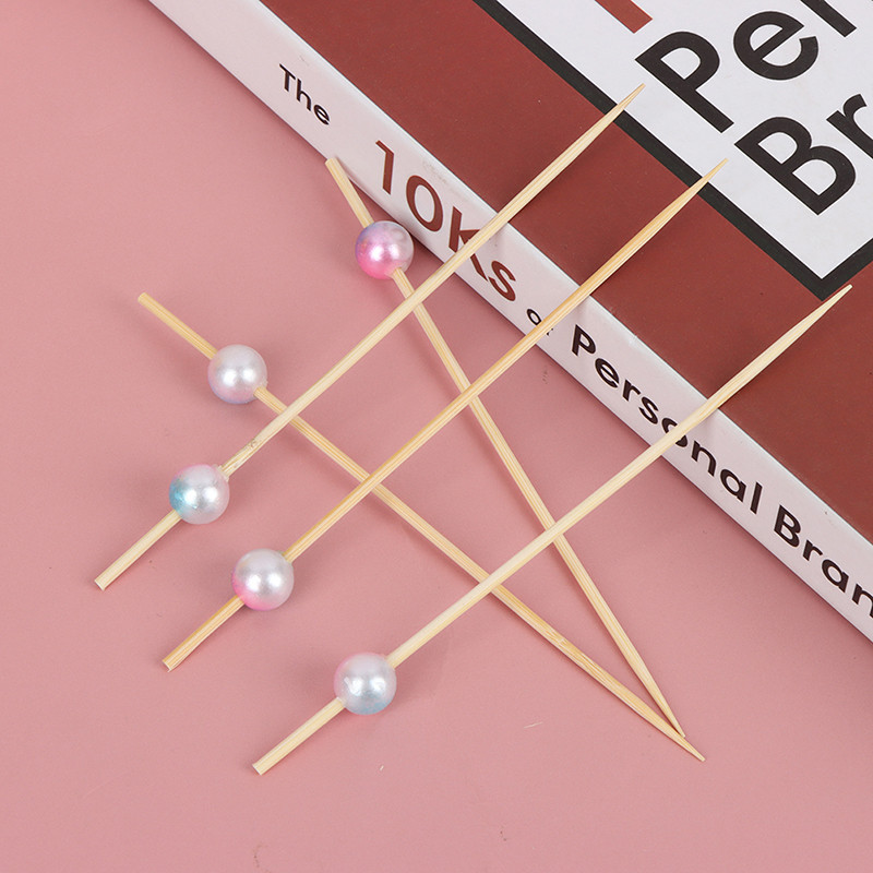 100 vnt spalvingų karoliukų bambukinių vaisių lazdelės, skirtos kokteilių dekoravimui salotos, sumuštiniai, švediškas stalas, dantų krapštukai, vestuvių vakarėlio reikmenys