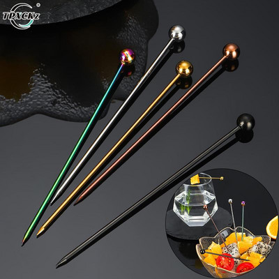 5 db/készlet Koktélcsákány 304 Rozsdamentes acél nyárs fogpiszkálóhoz Botok Fruit Fém fogpiszkáló Martini Stick díszes köret