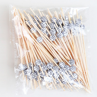 100 tk 12 cm jalgpalli kujuga bambuskork Rootsi lauaga tassikoogid puuviljakahvliga peo magustoidu salatipulk kokteilivarras pulmakaunistuseks