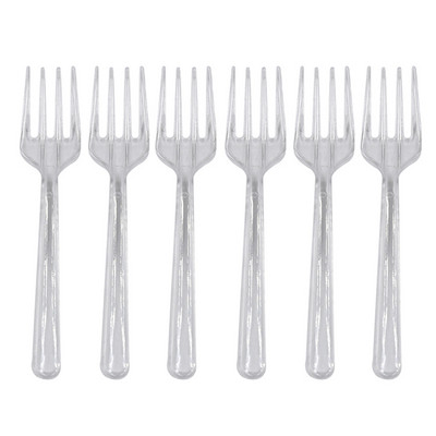 100 tk/pakk Läbipaistvad ühekordsed kahvlid peoks grillipulgad Varraste komplekt Kodu Söömine Plastikust toidust koogile puuviljakahvel