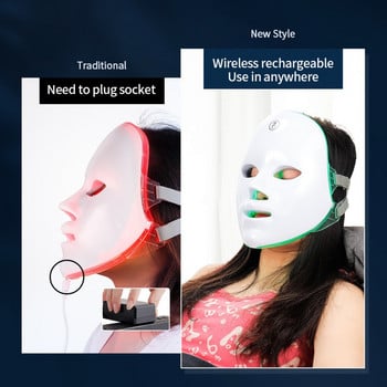 7-цветна LED Photon Therapy акумулаторна маска за лице за подмладяване на кожата, повдигане на лицето и избелване - уред за домашна красота