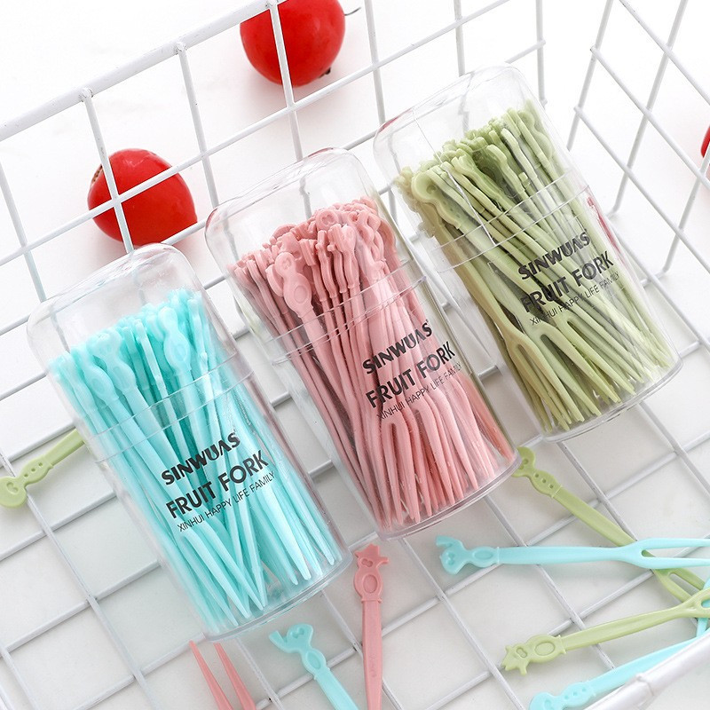 50 buc Mini copii de animale Ferma de fructe Furculiță de desene animate Gustare Tort Desert Alimente Fructe Scobitoare Prânz Decorare pentru petrecere Culoare aleatorie
