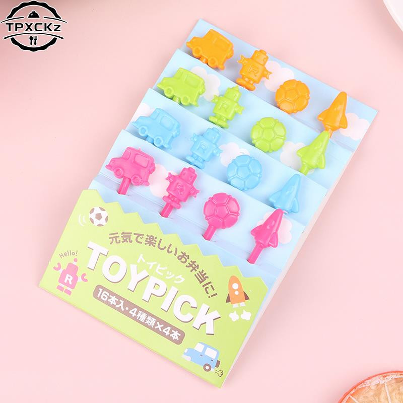 16 komada Robot Auto Zrakoplov Nogomet Vilica za voće Mini crtić Dječja torta Voće Čačkalica Bento Ručak Bento Dodaci Dekoracija za zabavu
