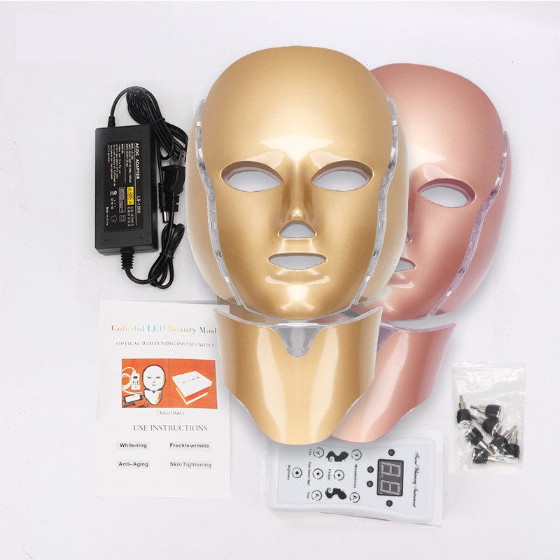 Led Face Neck Mask Light Therapy 7 Colors Photon Blue Red Light Maintenance Ilu Naha noorendamine Kodu Näonahahooldusmask