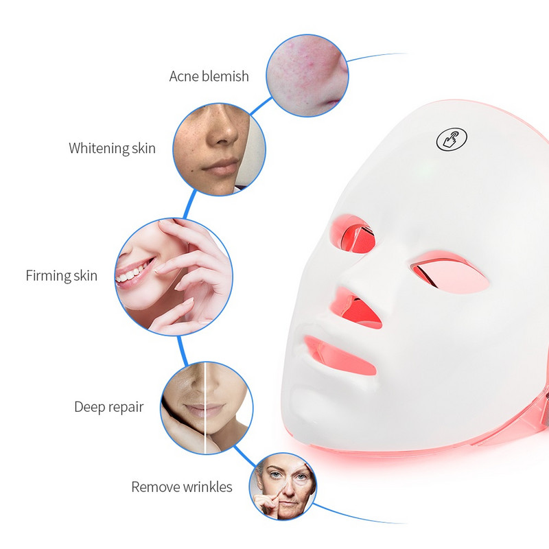 Laetav näo LED-mask 7 värvi LED fotonteraapia ilumask naha noorendamine kodune näo tõstmine valgendav iluseade