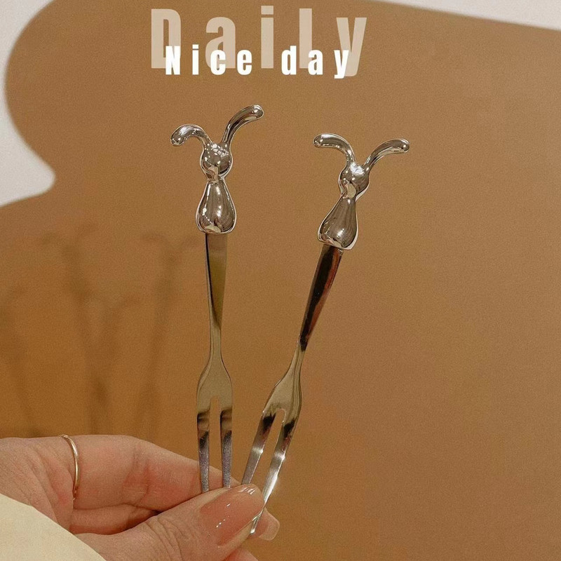 Žlica za kavu i vilica od nehrđajućeg čelika Prekrasna simpatična žličica u obliku zeca Štap za miješanje Desertna voćna vilica Žlica za sladoled