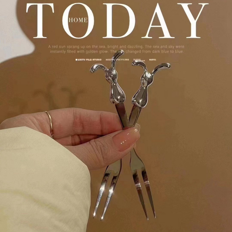 Žlica za kavu i vilica od nehrđajućeg čelika Prekrasna simpatična žličica u obliku zeca Štap za miješanje Desertna voćna vilica Žlica za sladoled