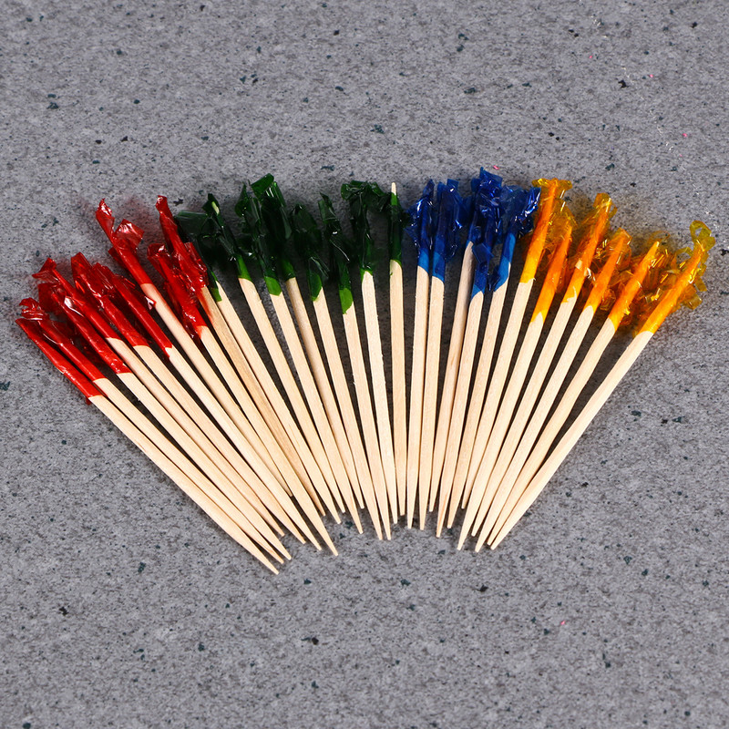 100 kom bambusovih plodova sa šarenim trakama od cvijeća ubranih cvjetova Štapići za koktele Sendvič od voća od koktela Čačkalice nasumične boje