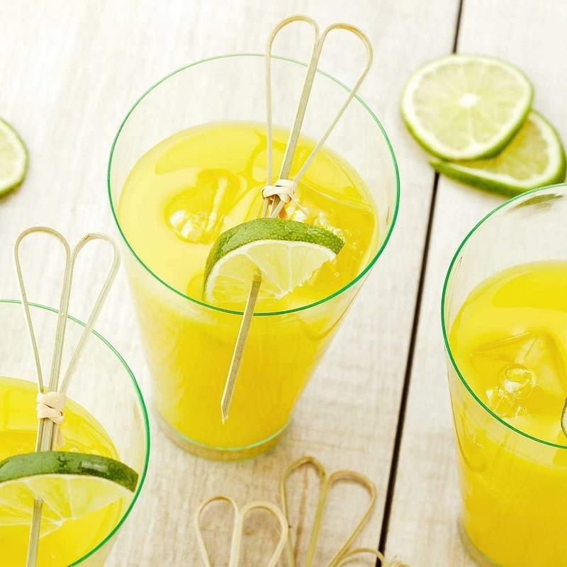 100db bambusz koktél 4,7 hüvelykes fából készült fogpiszkáló előételekhez italhoz, élelmiszer kellékekhez születésnapi torta parti falatkákhoz