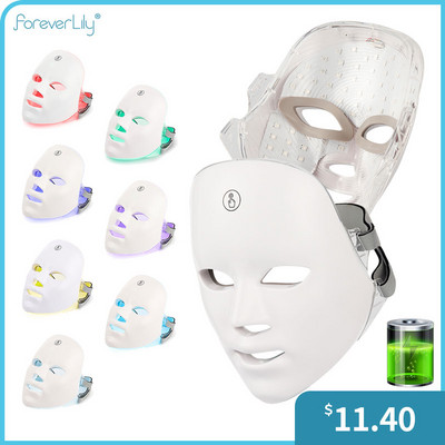 Wireless 7 Colors LED Facial Mask Photon Therapy Αναζωογόνηση δέρματος Λάμψη κατά της ακμής αφαίρεση ρυτίδων Περιποίηση δέρματος Μάσκα ομορφιάς