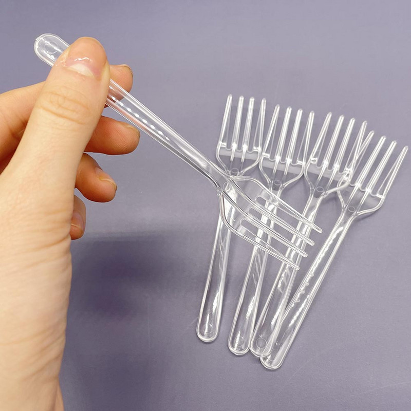 100 tk. Läbipaistvad söögiriistad ühekordsed kahvlid peoks grillipulgad Kodusöök Toit Kook Puuviljakahvel Ühekordsed lauanõud