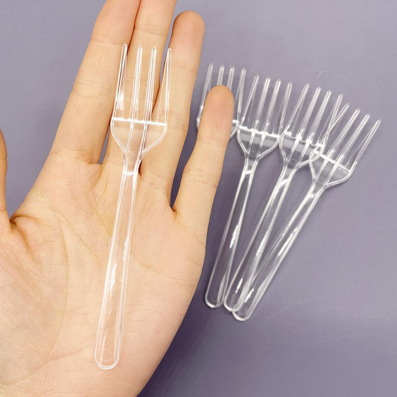 100 tk. Läbipaistvad söögiriistad ühekordsed kahvlid peoks grillipulgad Kodusöök Toit Kook Puuviljakahvel Ühekordsed lauanõud