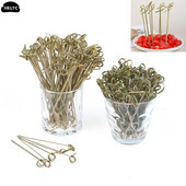 100 vnt./pak. Vienkartiniai bambuko mazgo iešmeliai Bambuko mazgo kratikliai Bambuko krapštukai kokteiliams su susuktais galais kokteilių vakarėliui