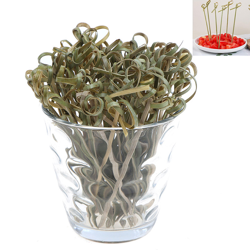 100 vnt./pak. Vienkartiniai bambuko mazgo iešmeliai Bambuko mazgo kratikliai Bambuko krapštukai kokteiliams su susuktais galais kokteilių vakarėliui