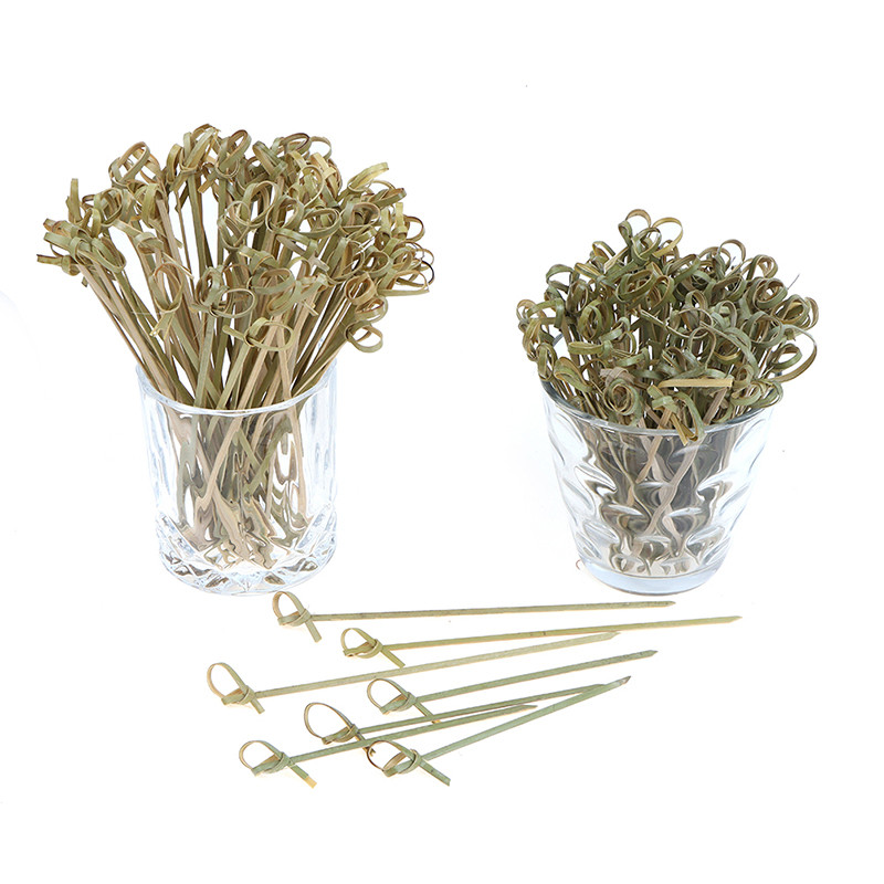 100 vnt./pak. Vienkartiniai bambuko mazgo iešmeliai Bambuko mazgo kratikliai Bambuko krapštukai kokteiliams su susuktais galais kokteilių vakarėliui