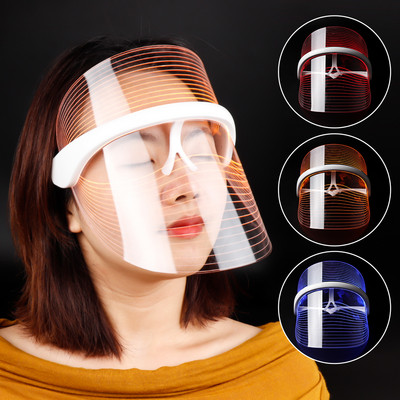 Mască LED cu utilizare fără fir Roșu Albastru Portocaliu Lumină 3 culori Foton Frumusețe facială Mască transparentă Tratament acnee Întinerirea pielii
