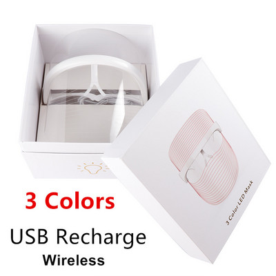 Juhtmevaba kasutusega LED-mask Punane Sinine Oranž Hele 3 värvi Photon Facial Beauty Läbipaistev mask Akne ravi Naha noorendamine