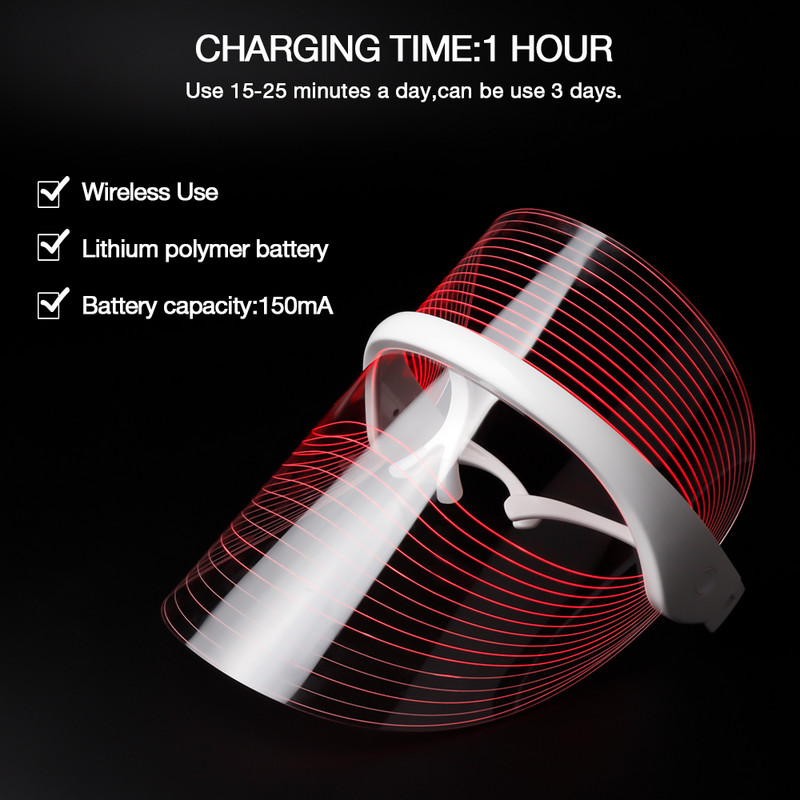 Juhtmevaba kasutusega LED-mask Punane Sinine Oranž Hele 3 värvi Photon Facial Beauty Läbipaistev mask Akne ravi Naha noorendamine