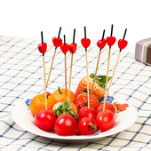 100 tk 12 cm südamega ühekordselt kasutatavad bambuskahvlid puuviljad magustoidud söögipulgad Kokteilid kook Pulmad lastele Sünnipäevapeo kaunistused