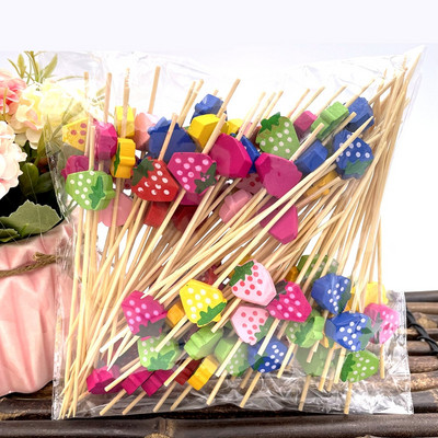 100 tk 12 cm südamega ühekordselt kasutatavad bambuskahvlid puuviljad magustoidud söögipulgad Kokteilid kook Pulmad lastele Sünnipäevapeo kaunistused