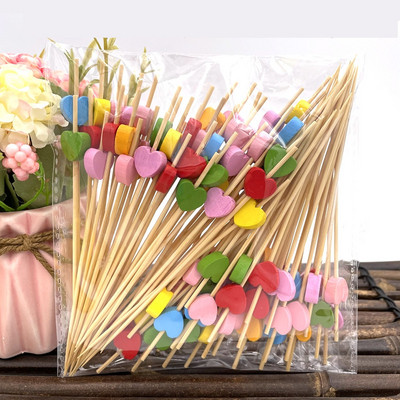 100 tk 12 cm südamega ühekordselt kasutatavad bambuskahvlid puuviljad magustoidud söögipulgad Kokteilid kook Pulmad lastele Sünnipäevapeo kaunistused