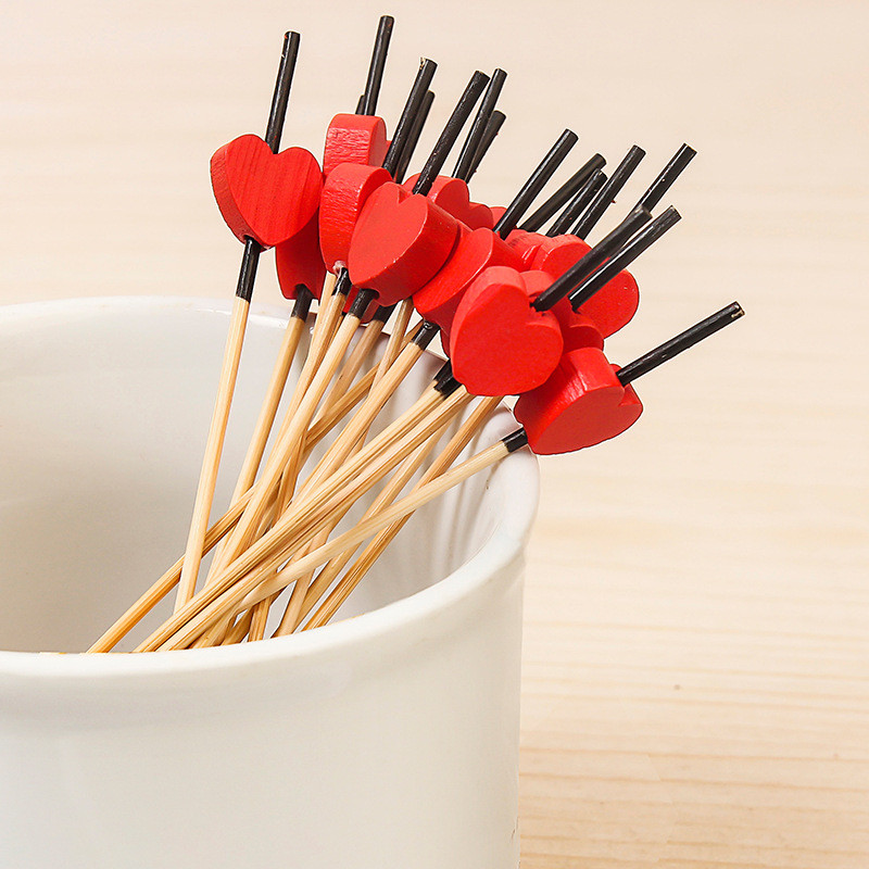 100 tk 12 cm südamega ühekordselt kasutatavad bambuskahvlid puuviljad magustoidud söögipulgad Kokteilid kook Pulmad lastele Sünnipäevapeo kaunistused